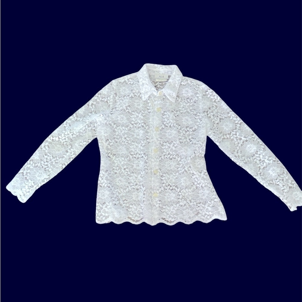 AGB Byer California Women’s Sheer Lace Button Up Blouse Size Small